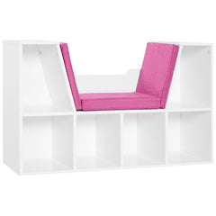 6-Cubby Bookcase with Seat Cushion, Cube Storage Shelf with Reading Nook for Home Office, Study, Blue