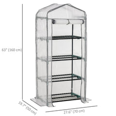 Portable Greenhouse Outdoor Hot House with 4 Tier Shelves, Steel Frame, PE Cover, 28" x 20" x 63" , White