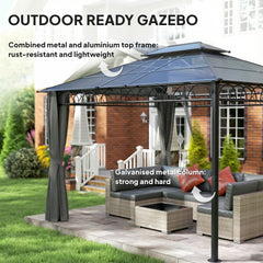 10' x 10' Outdoor Hardtop Gazebo Canopy w/ Double PC Roof, Steel Frame, Nettings, Curtains for Garden Lawn Deck, Black