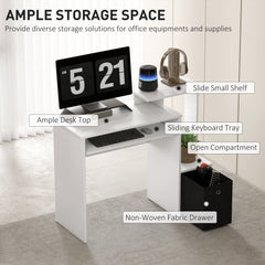 Computer Desk with Sliding Keyboard Tray Storage Drawer Shelf Home Office Workstation Grey