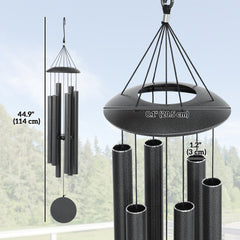 45" Wind Chimes Outdoor Deep Tone Wind Chime with 6 Aluminum Tubes and Hook for Patio, Yard, Garden Decor, Dark Grey