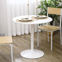 Modern Kitchen Table for 2 People, Round Dining Table with Steel Base for Living Room, Dining Room, White