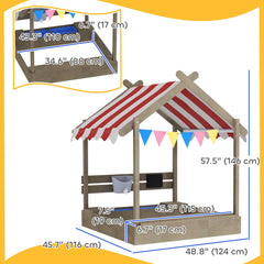 Outdoor Wooden Sandbox with Cover for 3-7 Years Old, Backyard, Brown