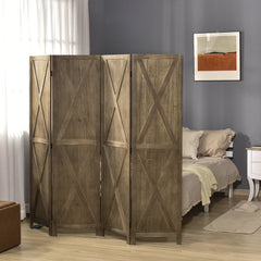 4-panel Wall Partition Farmhouse Room Separator with Foldable Design Wooden Frame 5.6FT, Walnut