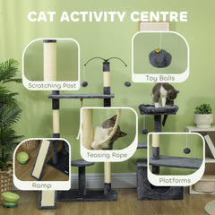 53" Cat Tree, Cat Tower with Scratching Posts, Cat Condo, Beds, Platforms, Toy Balls for Indoor Cats, Dark Grey