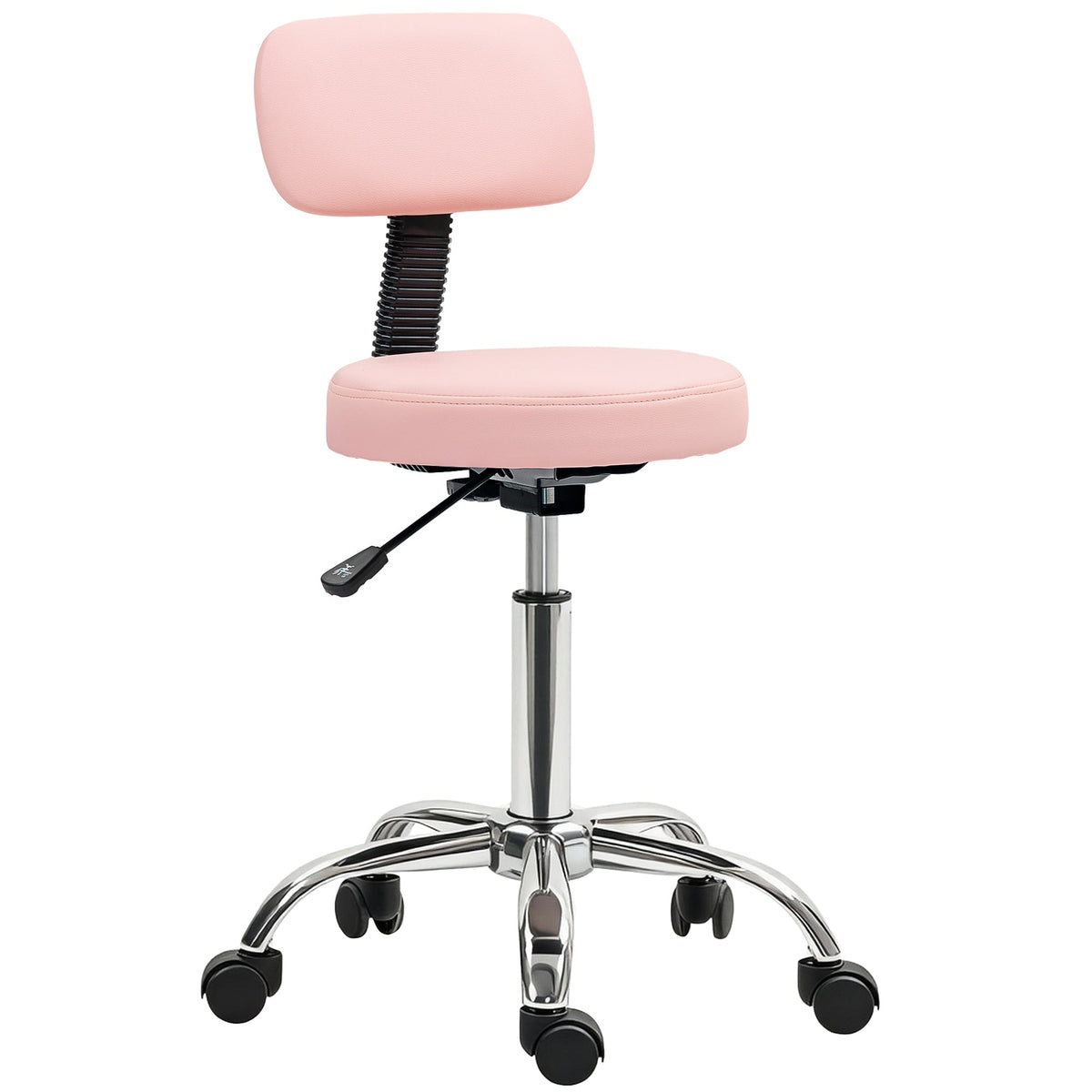 Adjustable Rolling Stool with Removable Backrest, Faux Leather Swivel Stool Chair for Salon Spa, Bar, Massage, Black