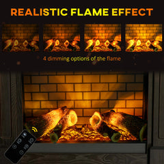 Electric Fireplace with Mantel, Freestanding Heater Corner Firebox with Remote Control, 700W/1400W, Brown