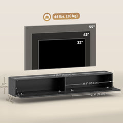 71" Floating TV Stand for TVs up to 72 Inch, Wall Mount Media Console with 2 Fluted Flip-Down Doors, Cable Hole, Black