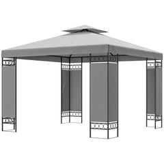 10 x 10 FT Canopy Gazebo, Double Roof Patio Gazebo with Screen Panels and Metal Frame for Deck, Backyard, Khaki