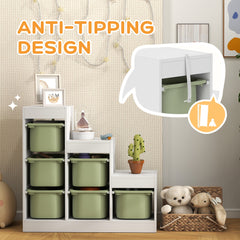 3 Layers Toy Storage Organizer Kids Bookshelf Children Toy Storage w/ 6 Plastic Bins, Green