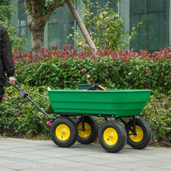 Garden Dump Cart Heavy Duty 440lbs Wagon with Steel Frame and 10'' Pneumatic Tires, Green