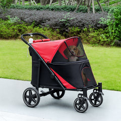 Foldable Pet Stroller with Universal Front Wheels, Shock Absorber, Dog Cat Carriage for Large & Medium Dogs, Black