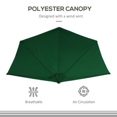 9.8ft Half Umbrella Semi Round Patio Parasol with Crank Handle, Top Vent for Garden, Balcony- NO BASE INCLUDED, Green