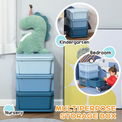 3 Tier Kids Toy Organizer and Storage Bins with 3 Plastic Drawers, Blue