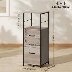 Vertical Filing Cabinet, Tall File Cabinet with 2 Drawers, Hanging Bars for Letter and A4 Size, Rustic Brown