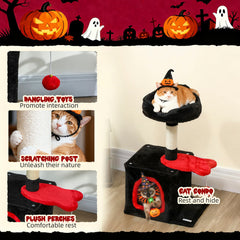 28" Cat Tree Tower with Plush Top Bed, Cozy Condo, Sisal Scratching Post, Perch, Dangling Ball, Beige and Yellow