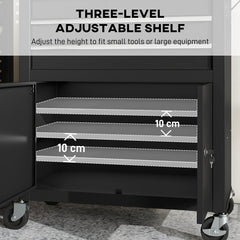 Rolling Tool Cabinet with Pegboard, Lockable Tool Chest, Mobile Tool Storage Organizer for Garage and Workshop, Black