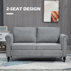Vintage Loveseat, Upholstered Love Seat Furniture, Chenille-feel Fabric 2 Seater Sofa Couch with Rolled Arms, Gourd-Shaped Rubber Wood Legs for Living Room, Dark Grey