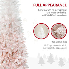 6ft Pencil Artificial Christmas Tree with Pine Realistic Branches, Auto Open, Pink and White