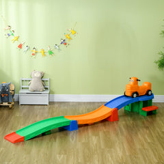 9.8 ft Up and Down Roller Coaster for Kids, Thrill 4 Pieces Toddler Roller Coaster Ride on Toy with Side Steps, Sliding Car with Handles, for 2-5 Years Old