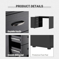 L-Shaped Corner Straight Writing Desk with Storage Shelf, Drawer, Home Office PC Table Computer Workstation, Black