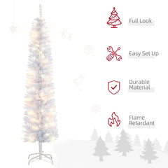 6ft Tall Prelit Pencil Artificial Christmas Tree, Holiday Décor with 395 Realistic Branches, 100 LED Lights, Foldable Metal Base, White