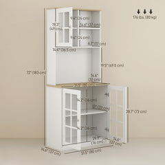 Kitchen Buffet with Hutch, Storage Pantry with 3 Cabinets, 2 Open Shelves and Large Countertop, Black