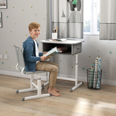Kids Desk and Chair Set, Height Adjustable Children Study Desk and Chair with Drawer, Study Table for Bedroom, Grey
