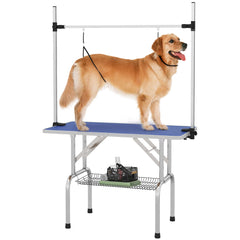 Adjustable Dog Grooming Table with 2 Safety Slings, Storage Basket, Black