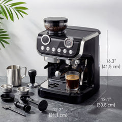15 Bar Coffee Maker Espresso Machine with Grinder Milk Frother Stainless Steel Espresso Maker for Cappuccino Latte Black