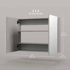 Bathroom Mirror Cabinet, Wall-Mounted Storage Organizer with Double Doors, Adjustable Shelf, White