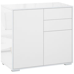 High Gloss Buffet Sideboard with 2 Drawers, 2 Doors and Adjustable Shelf, Kitchen Storage Cabinet with Push Open Design, Black