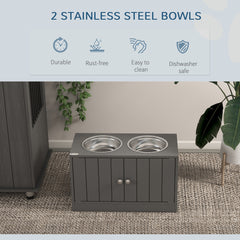 Elevated Dog Bowls for Large Dogs Pet Feeding Station with Stand, Storage, 2 Stainless Steel Food and Water Bowls, Black, 23.6" x 11.8" x 14"