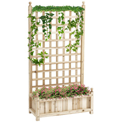 Raised Garden Bed with Trellis, Wood Planter Box for Garden, Free Standing Flower Bed, 25.2" x 11" x 47.2" Brown
