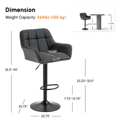 Swivel Barstools Set of 2 Adjustable Bar Stools with Footrest Armrests and PU Leather Back for Dining Room Cream White