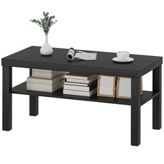 2 Tier Coffee Table with Storage Shelf, Rectangular Center Table for Living Room, Home Office Furniture Walnut