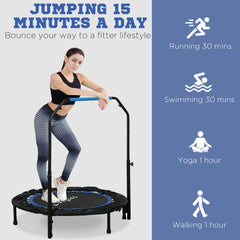 40" Foldable Mini Fitness Trampoline, with Adjustable Foam Handle, Blue