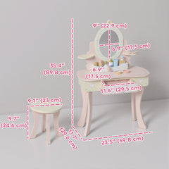 Kids Vanity Set, Girls Dressing Table with Mirror and Stool, 7 Accessories, Drawers, Desktop Storage, Pink