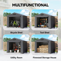 8' x 6' Portable Shed, Waterproof Bike Tent with Roll-up Zipper Door, Vent and Galvanised Metal Frame, Dark Grey
