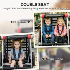 3-in-1 Bike Trailer for Kids, Running Stroller with 2 Seats, Jogging Cart with 5-Point Harness, Storage Units, Blue