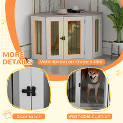 Dog Crate Furniture with Cushion, 41 Inch Corner Design Dog Crate End Table for Medium Dogs, Multi Colour