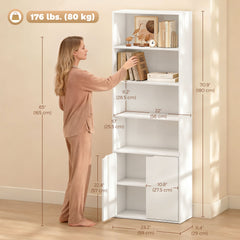 4-Tier Open Bookshelf with Doors Modern Home Office Bookcase Storage Cabinet for Living Room Bathroom Study, Oak
