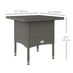 Wicker Outdoor Side Table, 20" Square Patio End Table w/ Full Woven Top, Grey