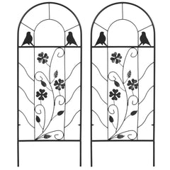 2 Pack Outdoor Metal Garden Trellis, Birds and Leaves Grid Panels for Roses, Vine Flower, Cucumber, Clematis, 39" Tall