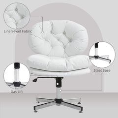 Computer Desk Chair, Armless Office Chair with Wide Padded Seat and Adjustable Height, Cream White