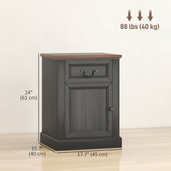 Side Table Set of 2, End Tables with Drawer and Cabinet, Nightstands for Small Spaces, Living Room, Black