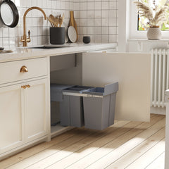 Pull Out Trash Can Under Cabinet, 10.6 Gallon (40L) Slide Out Garbage Can with 3 Removable Compartments, Grey