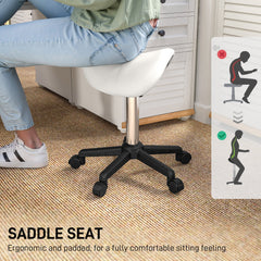 Saddle Stool, Adjustable Rolling Stool, White