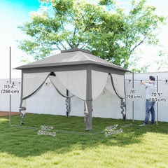 11' x 11' Pop Up Gazebo, Double Roof Foldable Height Adjustable Canopy Tent with Mesh Sidewalls, Carrying Bag, Beige