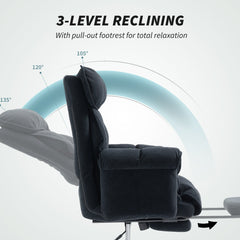 Desk Chair, Computer Office Chair with Footrest, Adjustable Backrest and Headrest, Black
